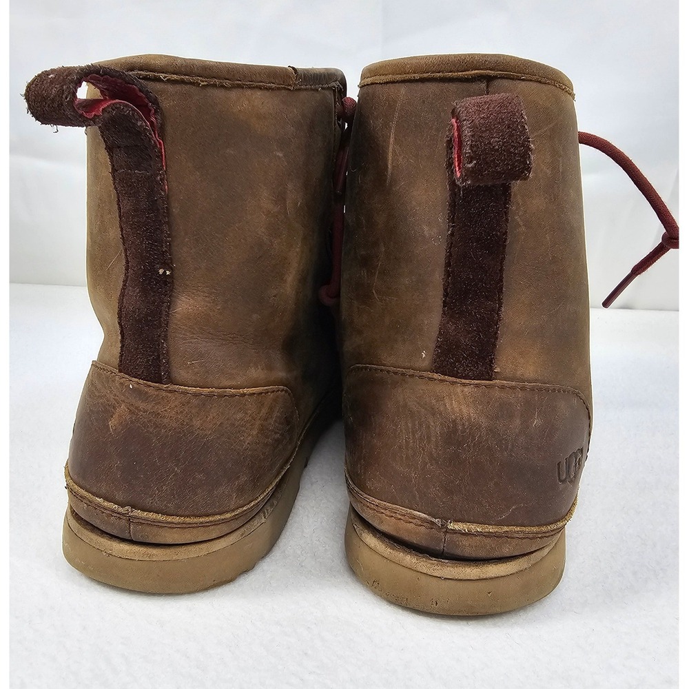 UGG Men's Harkley Waterproof Brown Leather Boots Size 10 - Picture 4 of 8